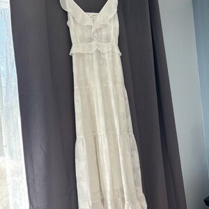 Heartloom White Maxi Dress with Ruffle Neckline